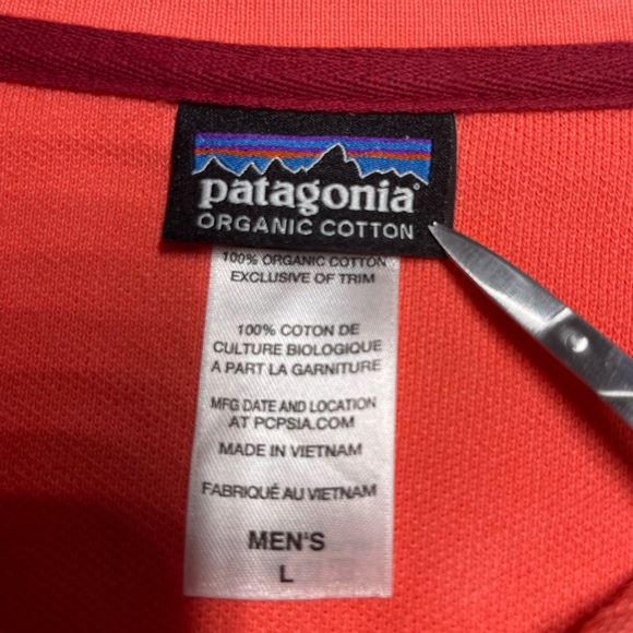 Patagonia Mens Polo Shirt Size L Organic Cotton Short Sleeve Logo Melon/ Salmon - Picture 3 of 8